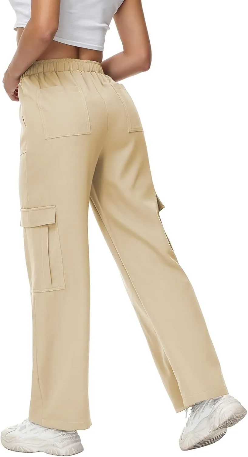 Women Wide Straight Leg Pants Trendy Y2k Streetwear Cargos Twill Utility Pant with 6 Pockets