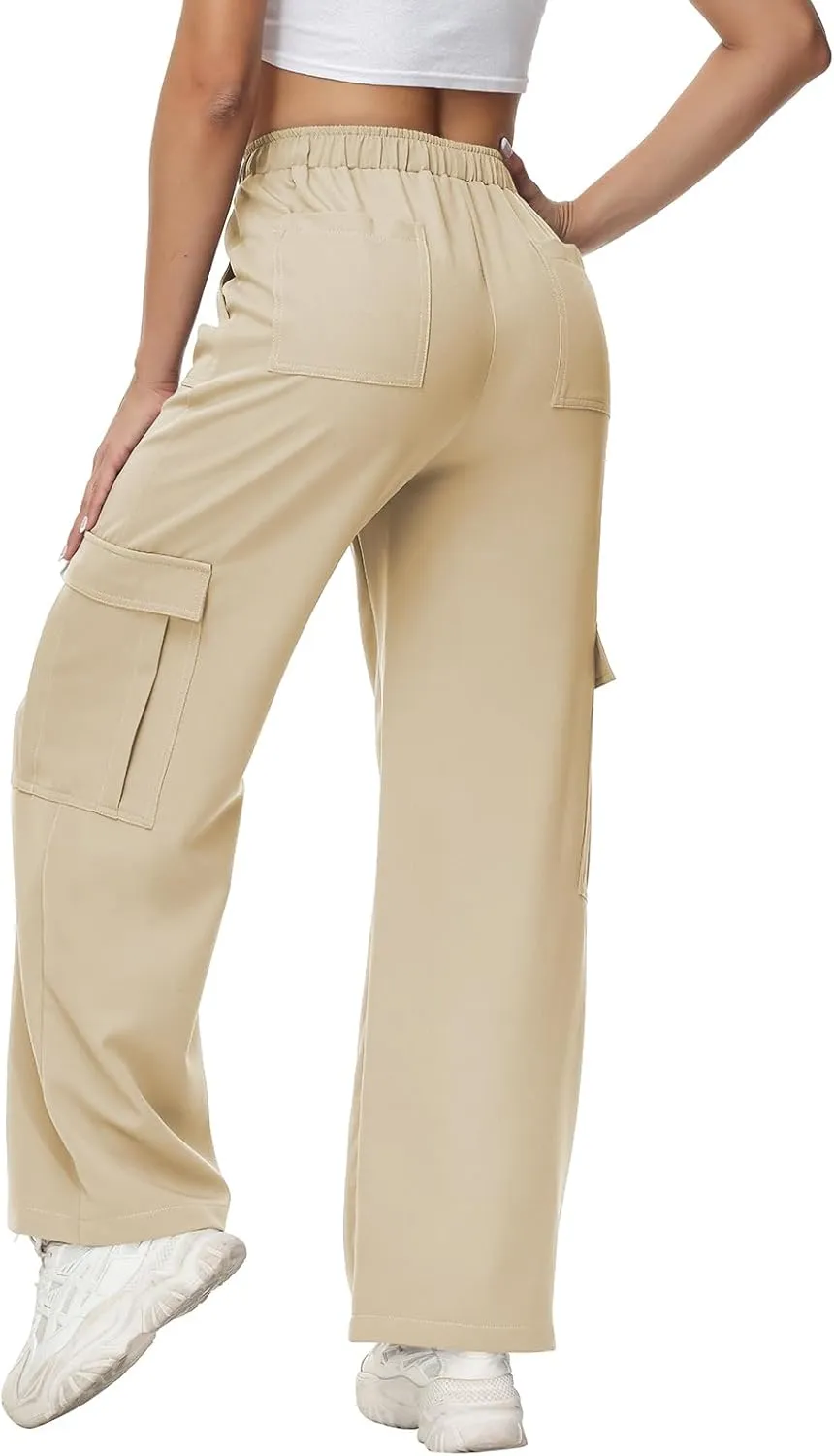 Women Wide Straight Leg Pants Trendy Y2k Streetwear Cargos Twill Utility Pant with 6 Pockets