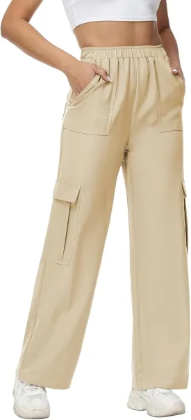 Women Wide Straight Leg Pants Trendy Y2k Streetwear Cargos Twill Utility Pant with 6 Pockets