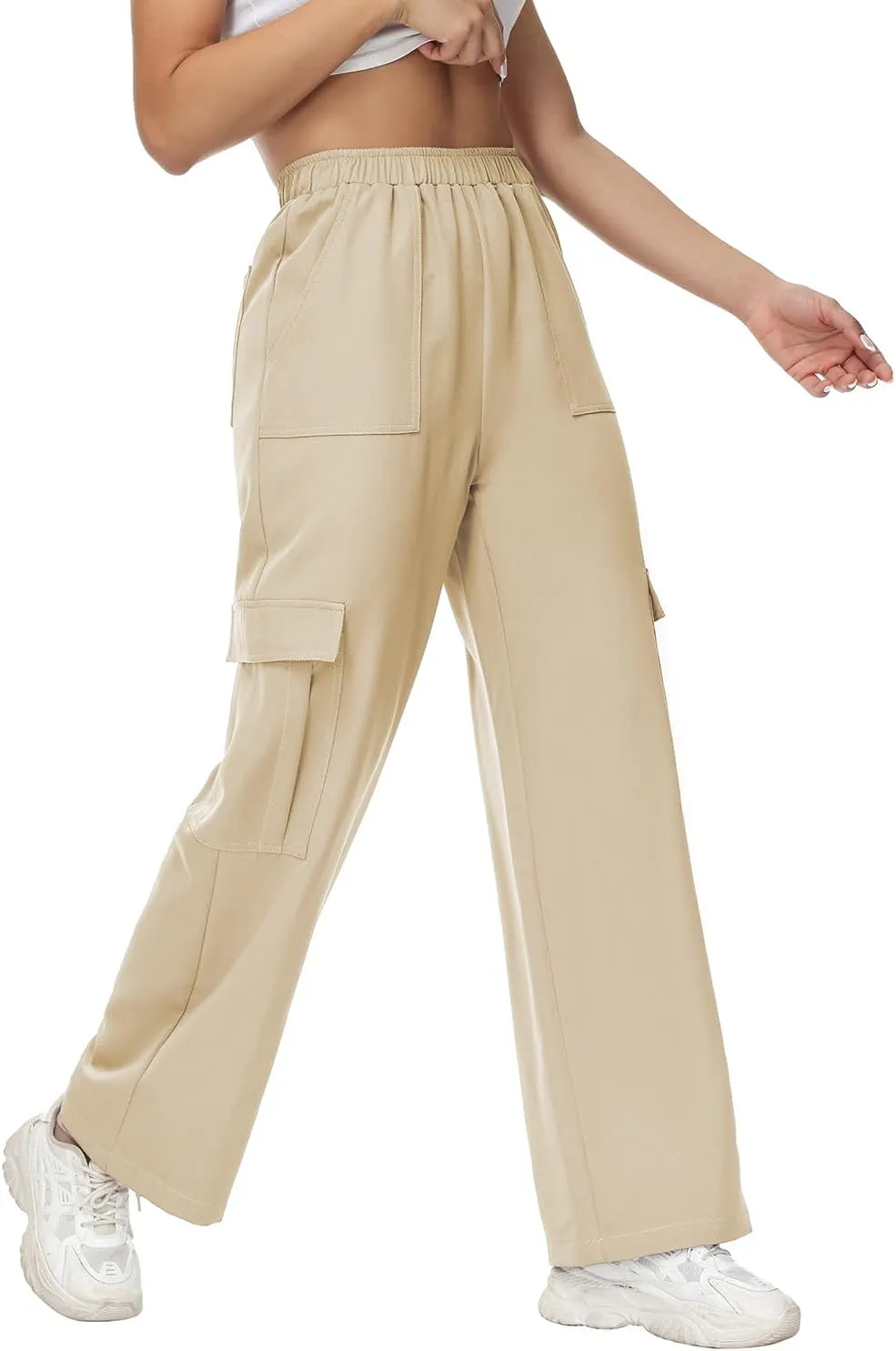 Women Wide Straight Leg Pants Trendy Y2k Streetwear Cargos Twill Utility Pant with 6 Pockets