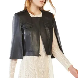 Women's Black Leather Cape Sleeve Jacket - Unique Stylish Outerwear