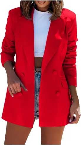 Womens Casual Bussiness Blazer Loose Long Sleeve Spring Summer Jackets Open Front Lapel Work Office Blazers Tops