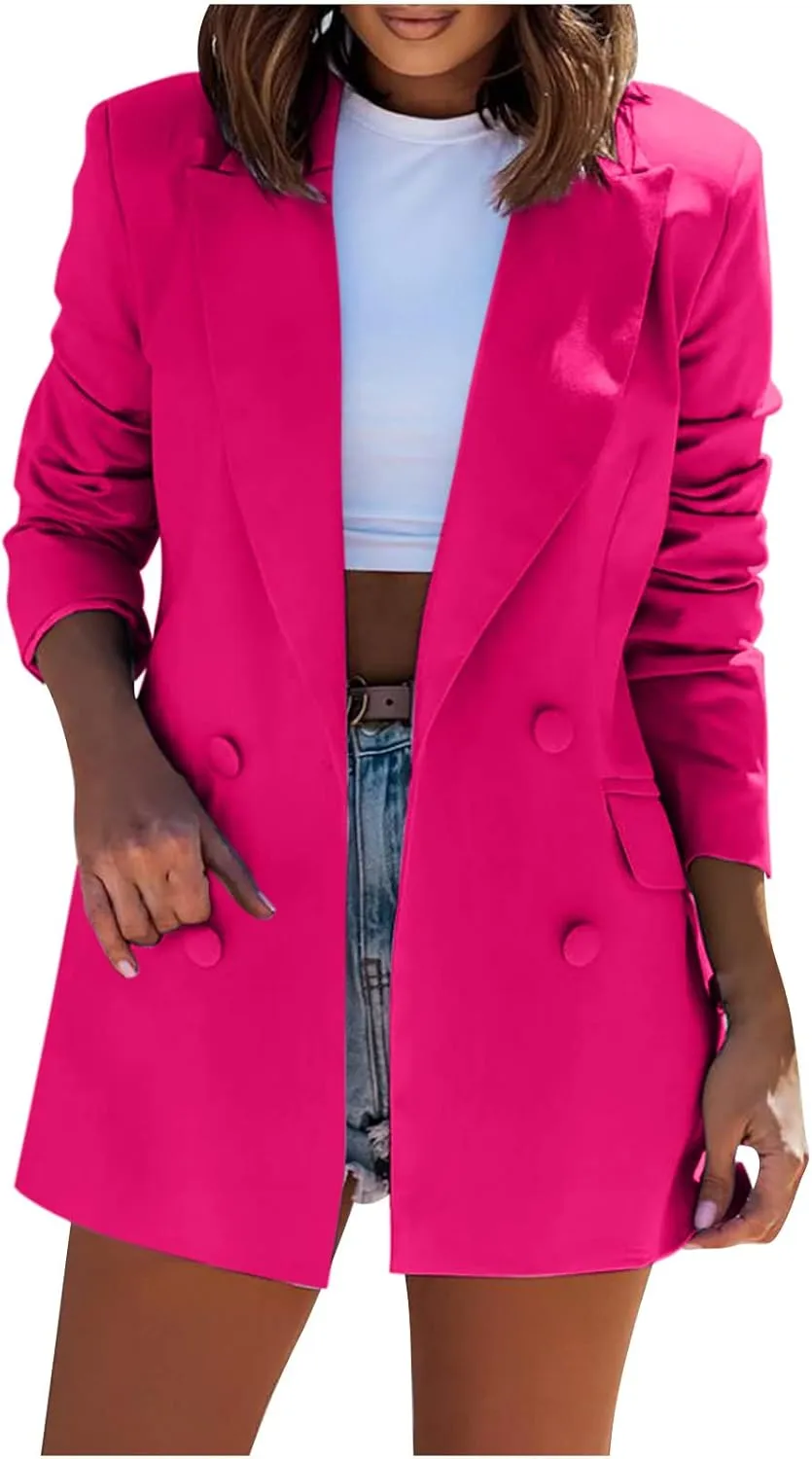 Womens Casual Bussiness Blazer Loose Long Sleeve Spring Summer Jackets Open Front Lapel Work Office Blazers Tops