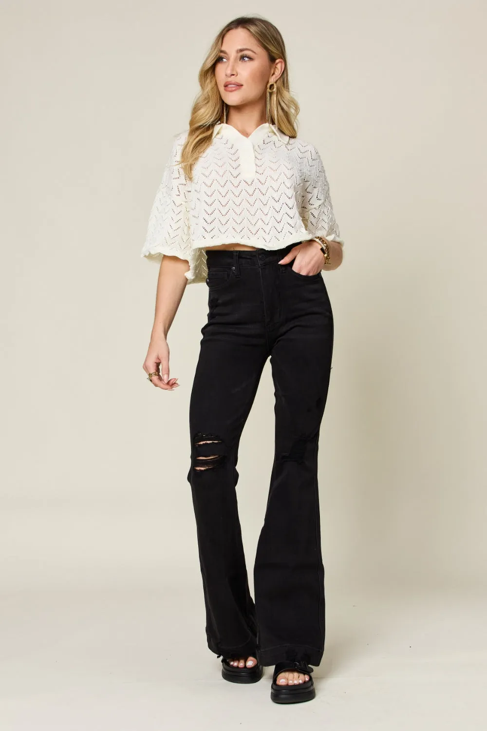 Women's Judy Blue Full Size High Waist Distressed Flare Jeans